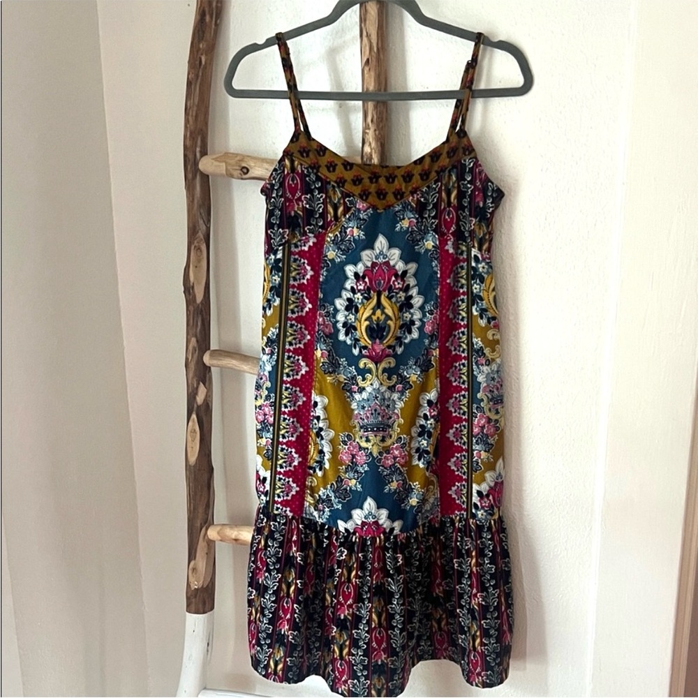 Anthropologie Multicolor Velvet Bohemian Sleeveless Mix Print Patchwork Dress XS